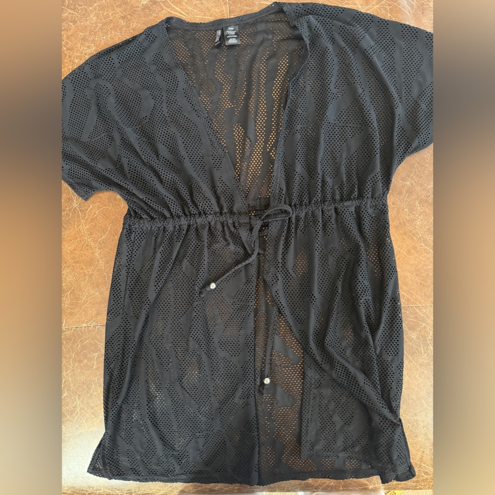 Anne Cole Black Mesh Swim Coverup with Ruched Waist